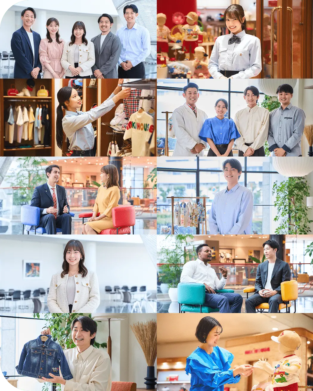 社員たちが働く様子や笑顔の集合写真