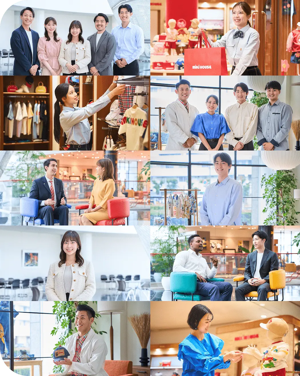 社員たちが働く様子や笑顔の集合写真