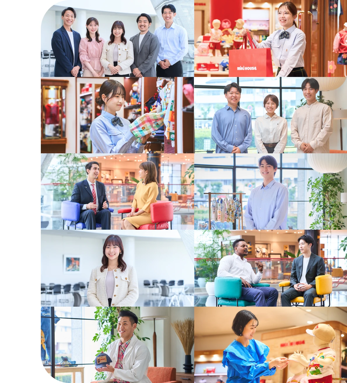 社員たちが働く様子や笑顔の集合写真